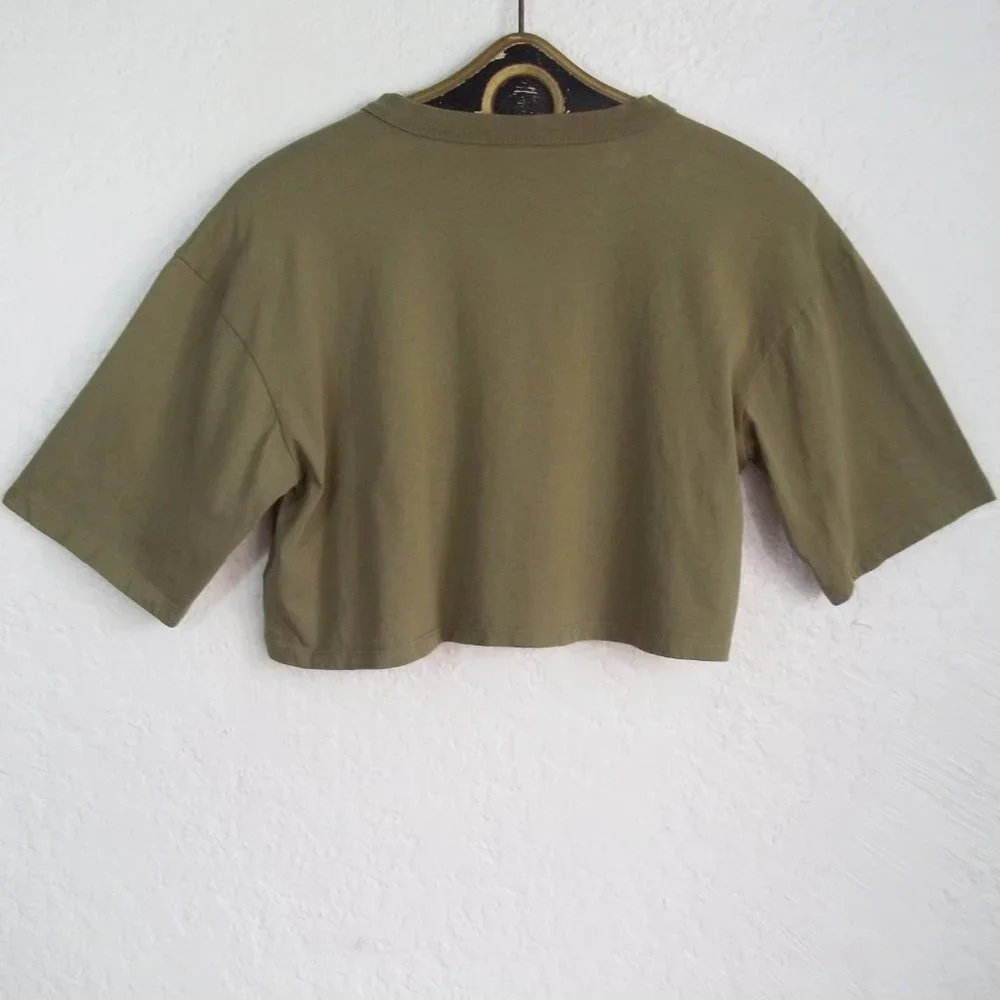 IVY PARK Spellout Army Khaki Green Cropped Cotton T Shirt Top XS - Picture 2 of 3